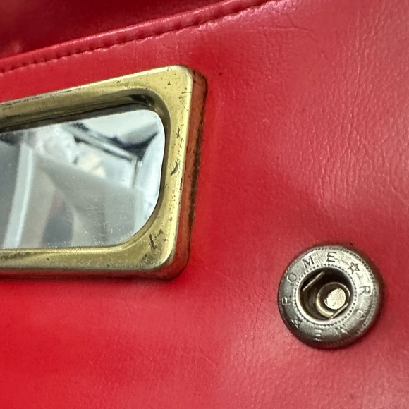 VTG 70s 80s Red Leather Convertible Clutch Shoulder Bag • Mirror • Deco Revival - Picture 12 of 16